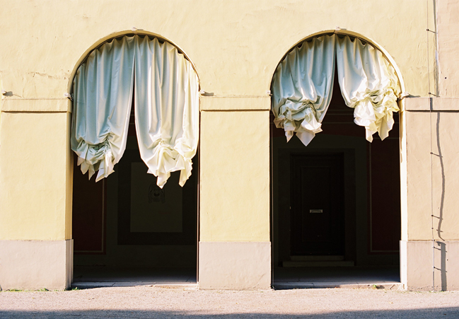 arcades with curtain instalation